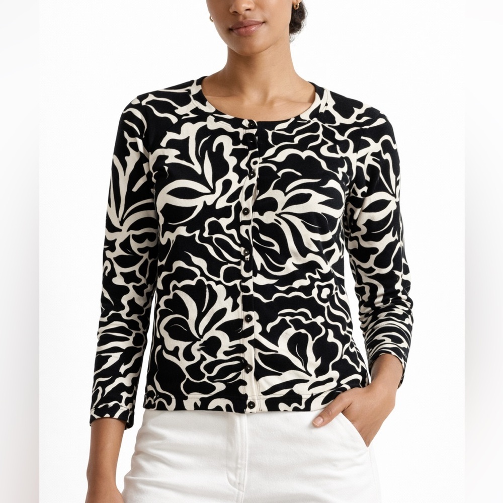 Banana Republic Black Ivory Floral Cotton Cardigan Sweater Size S